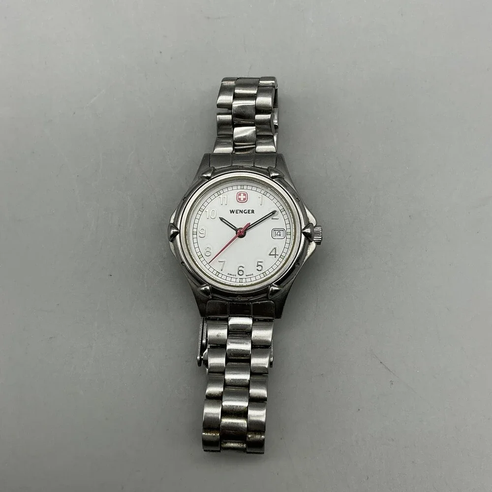 Wenger Womens Watch 29mm White Dial Stainless 7020X Swiss NON WORKING For Parts